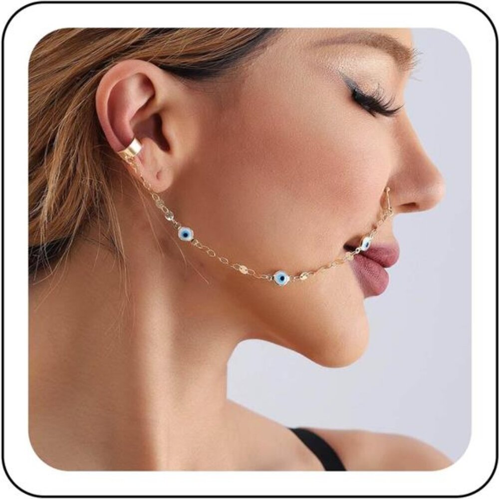 Gold Faux Nose Ring Chain to Ear – Hypoallergenic Septum Tassel Jewelry